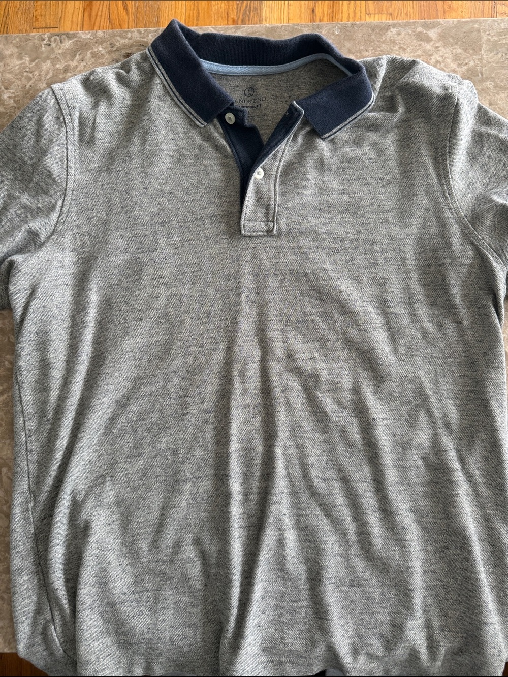 Lands' End Grey Polo with Navy Contrast Collar